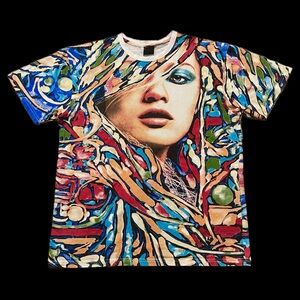 Vintage Fifty 24SF Gallery Retna Girl Art Work All Over Print T-Shirt Sz L
